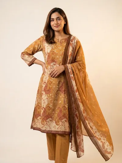 The same design recoloured into a warm mustard and cream palette.
