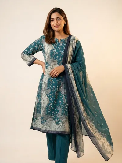 The same design recoloured into a deep teal and ivory palette.