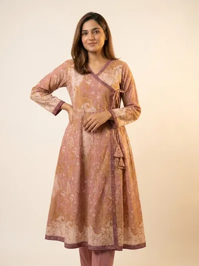 The same fabric stitched as a traditional angrakha with a crossover front panel.