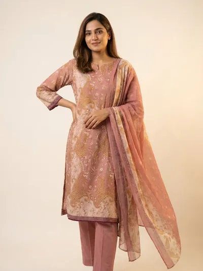 The same fabric stitched as a straight-cut kurta with a side slit.